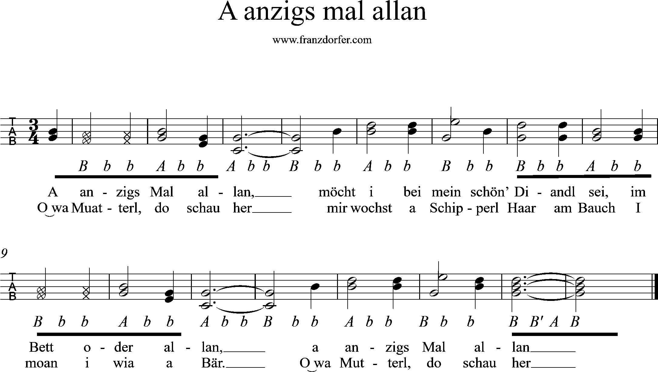 A anzigs mal allan-Griffschrift für steirische harmonika